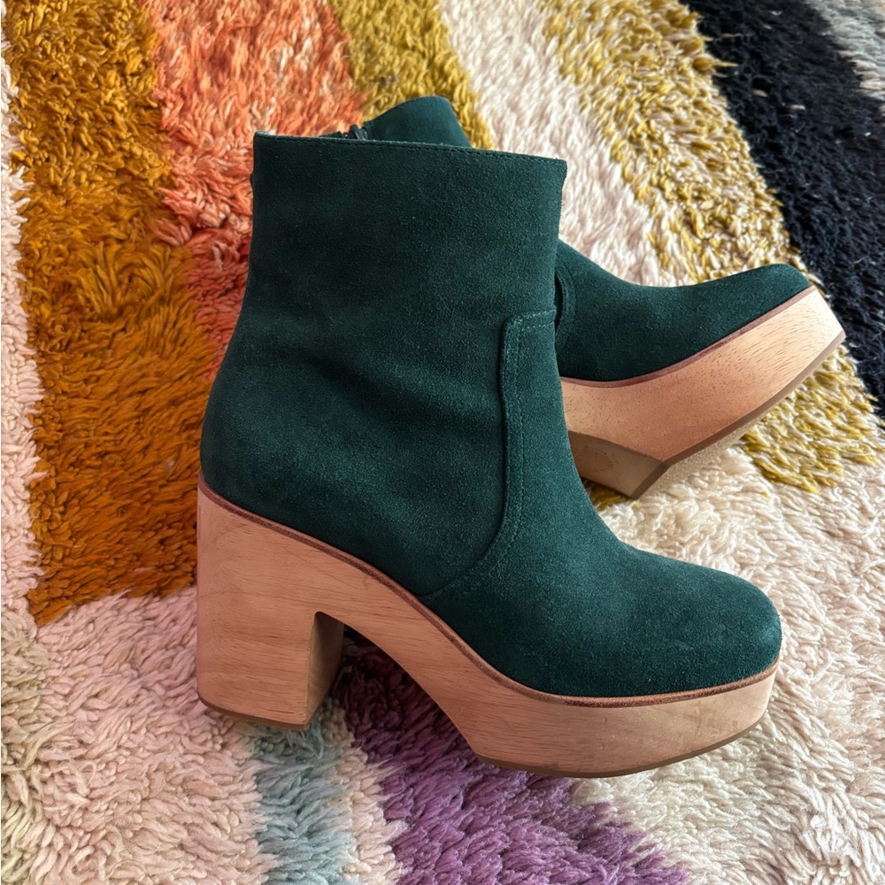 Charlotte Stone Green Heeled Boots with Chunky Heel